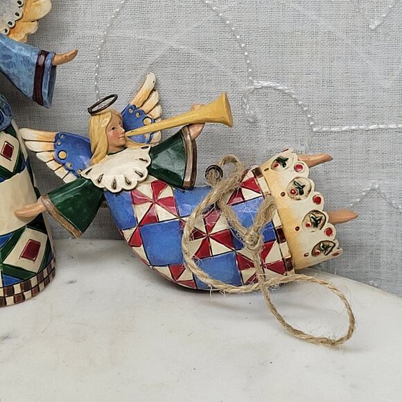 Jim Shore Heartwood Creek Angels 2002 Pair Mini 4" Folk Art Patchwork Figurines - Picture 3 of 12